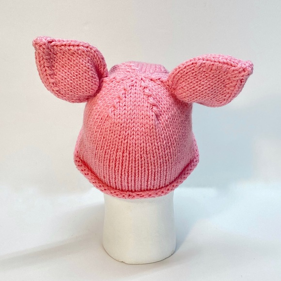 NWT Hand Knit Piggy Hat with Googly Eyes and Ears Size 6-10 Years - Picture 6 of 10